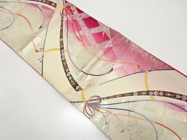 JAPANESE KIMONO / ANTIQUE FUKURO OBI / SILK / WOVEN FENCE PATTERN